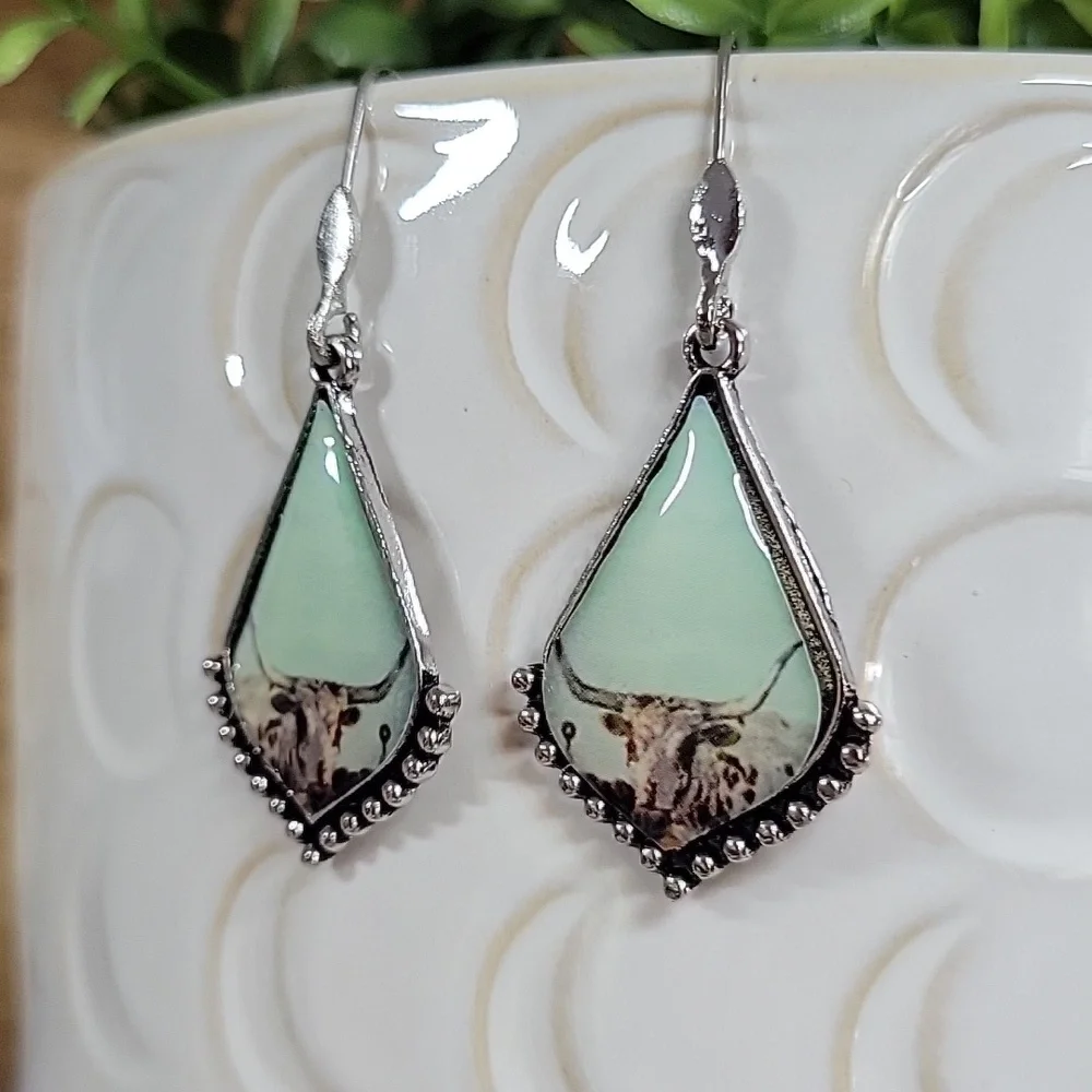 🔥LAST PAIR🔥 Texas Longhorn Drop Earrings - Picture 5 of 5